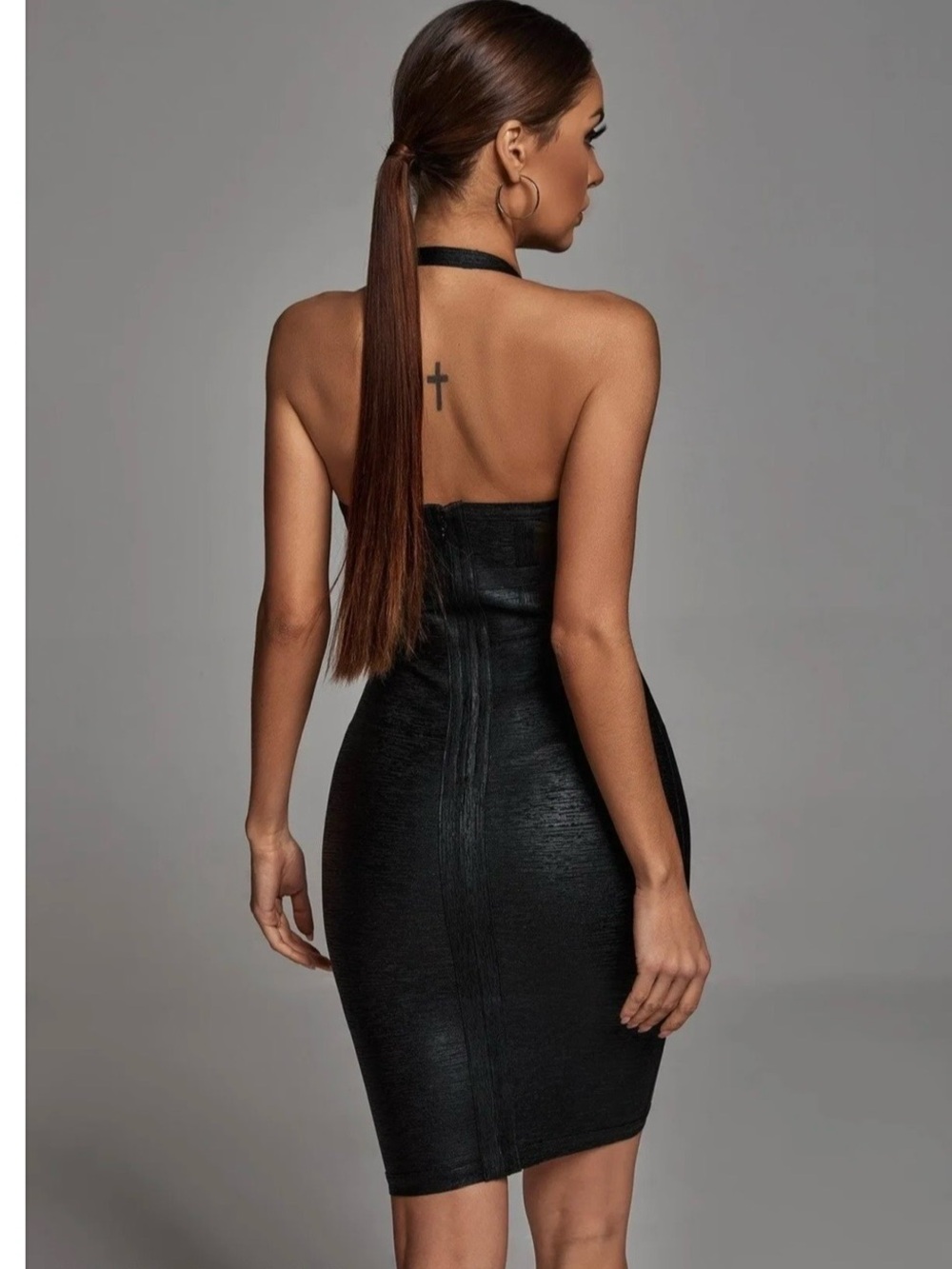 Bella Barnett Black Halterneck Bodycon Dress - Elegant Evening Fit - Picture 2 of 7